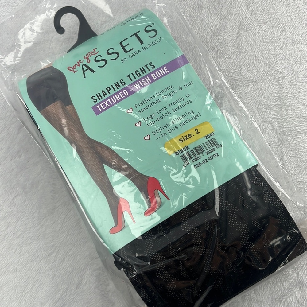 NEW Spanx Assets Size 2 Black Textured Wish Bone Shaping Tights